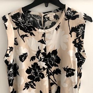 J Crew black, white, and beige floral sleeveless blouse